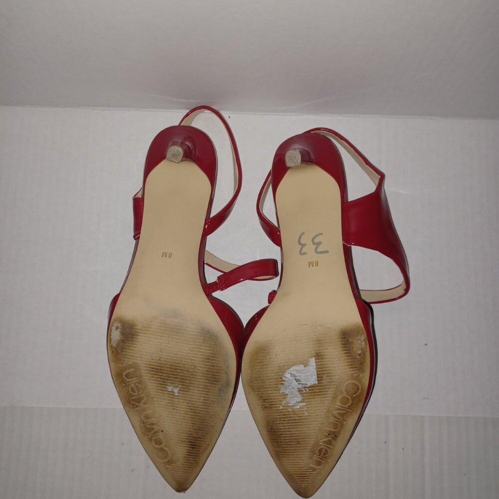 CALVIN KLEIN GEENA RED FAUX PATENT LEATHER SLINGBACK PUMPS - Picture 2 of 10